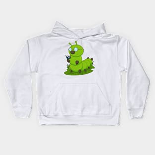 Caterpillar as Nerd with Glasses & Book Kids Hoodie